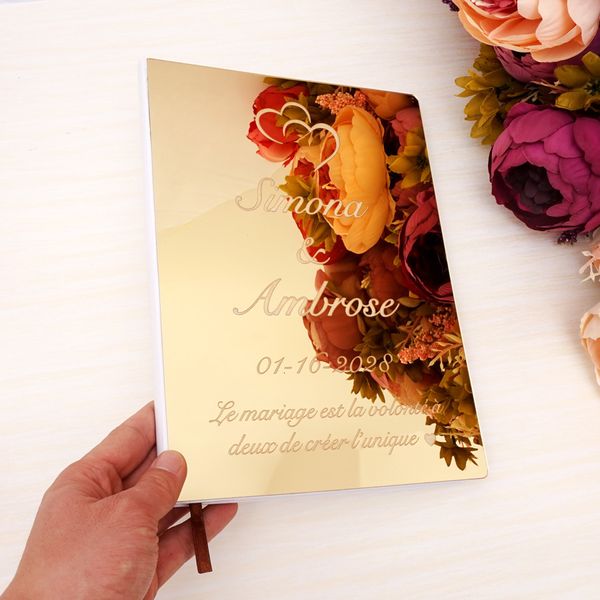 Autres fournitures de fête d'événement Creative mariage Signature livre d'or personnalisé couverture de miroir nom personnalisé décor faveurs cadeau conception différente 230818