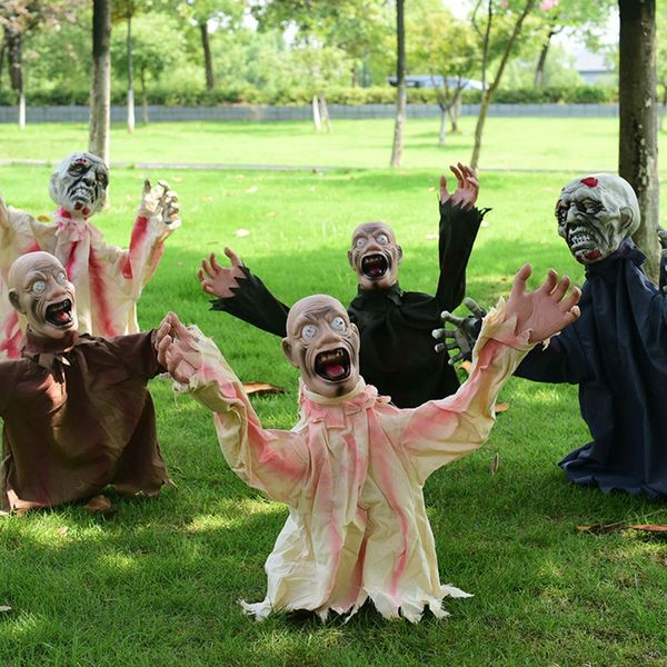 Autres fournitures de fête d'événement Creepy Zombie Lawn Stake Garden Horreur Thème Party Favors Patio Prop Contrôle vocal Swing Ghost Halloween Décoration Scary Doll 230912