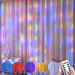 Autres fournitures de fête d'événement Rideau Garland LED String Lights Festival Décoration de Noël 6 Modes USB Télécommande Fée de vacances pour chambre à coucher Maison 230919