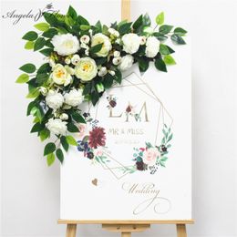 Autres fournitures de fête d'événement personnalisé 50cm mariage signe de bienvenue fleurs faux accessoires floraux artificiels mariage fête arc décor suspendu guirlande fenêtre affichage 230425