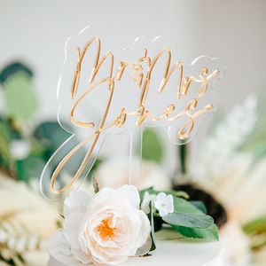 Andere evenementenfeestjes Aangepaste Acryl Cake Topper Wedding Bruid en Groom Gifts Gepersonaliseerd verloving Paar Gold Name Toppers Moderne Decoratie 230822