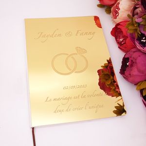 Autres Fournitures De Fête D'événement Personnalisé Acrylique Miroir Livre D'or De Mariage Double Anneaux Feuille Vierge Nom Personnalisé Livre D'or Décoration 230508