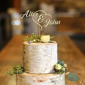 Autres fournitures de fête d'événement personnalisé mignon en bois coeur gâteau de mariage Topper Unique gâteau d'anniversaire décoration de gâteau personnalisé cadeau de douche nuptiale 230626