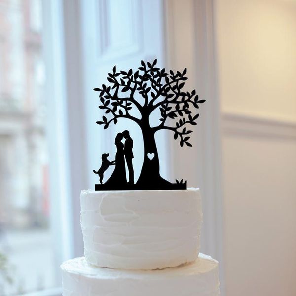 Autres fournitures de fête d'événement personnalisé chien ou chat gâteau de mariage arbre mariée et le marié Silhouette gâteau de mariage personnalisé Mr Mrs Party Decor 230217