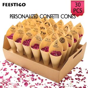 Autres fournitures de fête d'événement Cônes de confettis de mariage personnalisés FEESTIGO Pétales de rose séchés Cônes de confettis naturels biodégradables pour la décoration de mariage et de fête 231005