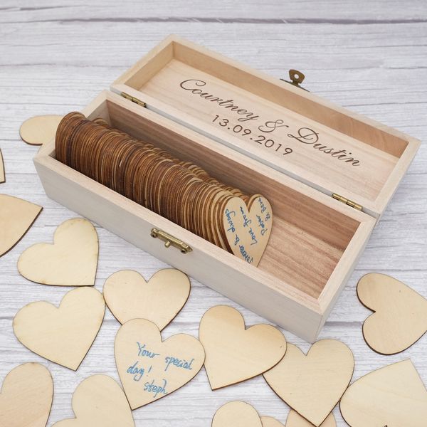 Autres fournitures de fête d'événement personnalisé livre d'or de mariage boîte de souvenir rustique alternative gravée livre d'or en bois Drop Hearts cadeau 221020