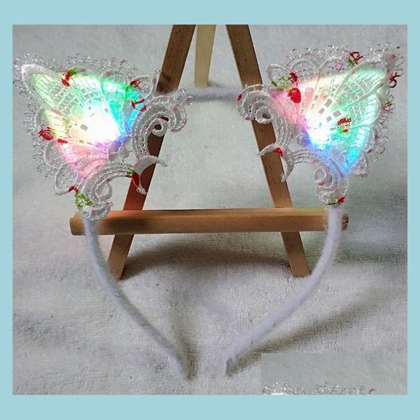 Otro evento Suministros para fiestas Lindo LED Brillante Gato Oreja Diadema Cosplay Disfraz Light Up Kitty Hair Hoop Fancy Dree Flashing Blinky B DHIW1