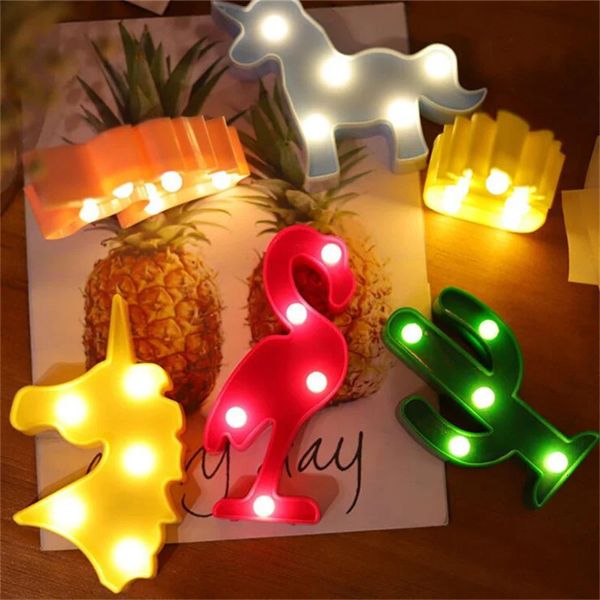 Otro evento Suministros para fiestas Carta linda Flamenco Luz de noche LED para bebé al lado de juguete Piña Cactus Lámpara de pared Marquesina Signo LED Decoración navideña para el hogar 231027