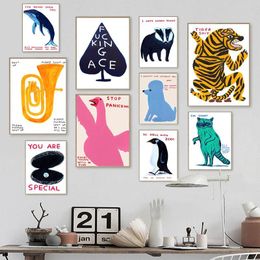 Andere evenementenfeestjes David Shrigley Tiger Whale Shell Cat Wall Art Nordic Poster Prints Canvas Painting Pictures for Living Room Decor 230818