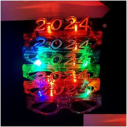 Otro evento Suministros para fiestas Decoración LED Light Up 2024 Gafas Brillantes Gafas intermitentes Rave Glow Shutter Shades Eyewear para Año Nuevo K DHA9P