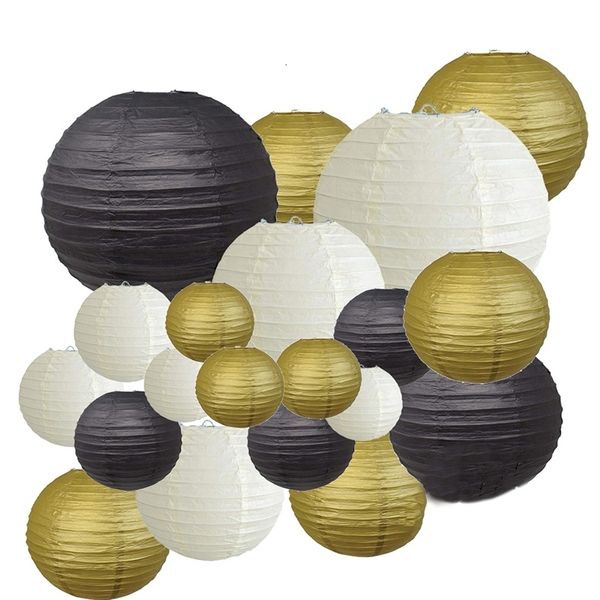 Autres fournitures de fête d'événement Lanternes en papier décoratives 20 pcs Or Blanc Noir Rond Japonais / Chinois Lanterne Lanterne Papier pour la décoration extérieure de mariage 221128