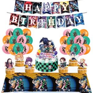 Andere evenementen Feestartikelen Demon Slayer Feestdecoratie Ballonnen Set Verjaardag Banner Taarttopper Anime Feesttafelkleed Babyshower Kinderfeestartikelen 231017
