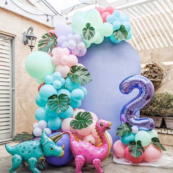 Autres fournitures de fête d'événement Dino anniversaire bleu violet rose ballon arche guirlande Kit numérique dinosaure feuille ballons bébé douche fille thème décoration 230802