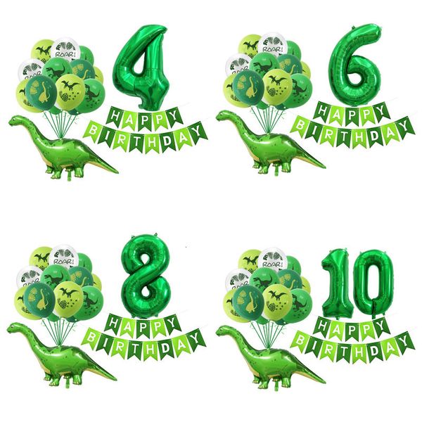 Autres fournitures de fête d'événement Ballons en latex de dinosaure Vert Bannières de joyeux anniversaire Boules de chiffres Thème de la période jurassique Décoration de garçon pour enfants 230131