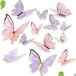 Autres fournitures de fête d'événement DIY Stam Gold Pink Butterfly Cake Toppers Joyeux anniversaire Décoration de mariage Décor de douche Dessert Cuisson DH2Z1