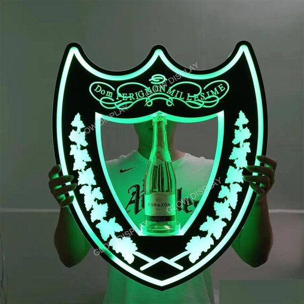 Autres fournitures de fête d'événement Dom Pérignon Présentateur de bouteille de champagne LED Shield VIP Service Glorifier Neon Sign pour DJ Disco Events Pa Dhoxw
