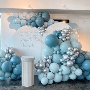 Autres événements Fourniture de fête poussiére Bleau bleu Garland Arch Kit avec un ballon en argent métallique pour la douche de bébé Décoration d'anniversaire Balon Globos 230812