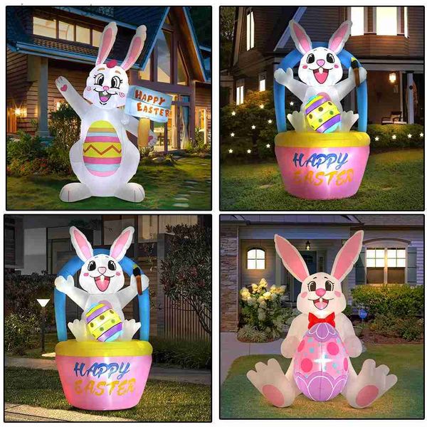 Otros suministros para fiestas de eventos Decoración de conejito de Pascua para el hogar Decoración de conejo inflable al aire libre Fiesta Decoración de jardín Adorno de bricolaje con luz LED 240130