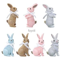 Autre événement Fourniture de fête Pâques Bunny Figurine Résine Rootan Woven Rabbit Statue Decorative Crafts Accessory for Intérieur Outdoor Garden Yard Decor YQ240116