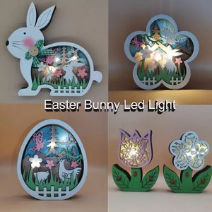 Andere evenementenfeestjes Paasdecoratie voor huis houten paashaas LED -licht Easter Craft Easter Bunny Ornament Decor Easter Egg Decor Lamp 230404