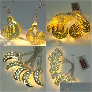 Autres fournitures de fête d'événement Eid Al-Fitr Led String Light 10 Décor de Ramadan islamique Golden Moon Star Lantern Décoration de la maison Drop Del Dhaqe