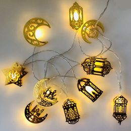 Andere evenementenfeestjes Eid Mubarak Moon Star Iron Art Led String Lights Ramadan Kareem Decoratie voor Home Islamic Muslim Festival 230522