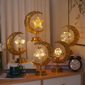 Andere evenementenfeestjes Eid Mubarak Moon Star Led Light Ramadan Kareem Decoratie voor Home Islamitische Moslimfestival Party Levers Ramadan Lantern 230425