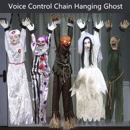 Andere evenementenfeestjes Electric Halloween Hangende Ghost Clown Nurse Bride Voice Control Chain Hanger Horror Props Haunted House Halloween Decorations 230816