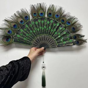 Autres fournitures de fête d'événement broderie paillettes paon plume pliante ventilateur lolita danse main avec pendentif cadeaux décoration de mariage 231117