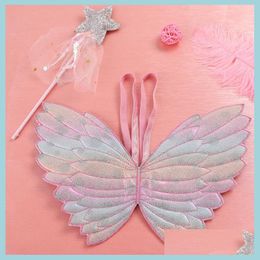 Autres fournitures de fête d'événement Favorisent les ailes des enfants Glitter Star Baguettes magiques Déguisement Cosplay Fée Dégradé Couleur Papillon Aile Tasse DH63L
