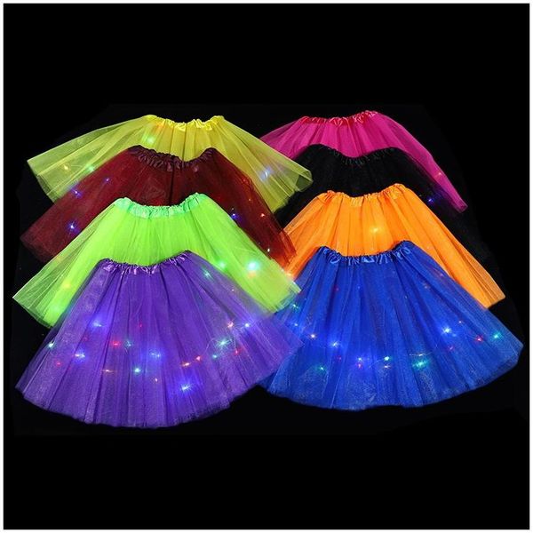 Autres fournitures de fête d'événement Festival Fête Enfant LED Tutu Robe Glow Light-Emitting Demi Longueur Gaze Jupe Lumière Halloween Noël Dhpbm