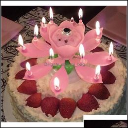 Andere evenementenfeestjes Feestelijke huizentuin Musical Birthday Birthday Candle Cake Topper Decoratie Magic Lotus Flower kaarsen bloesem roteren s