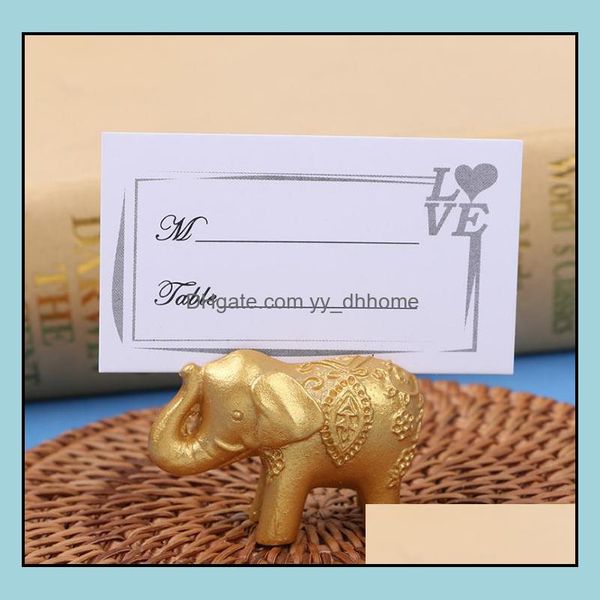 Autres fournitures de fête d'événement Festive Home Garden Lucky Gold Elephant Place Card Holders Tabl Dd