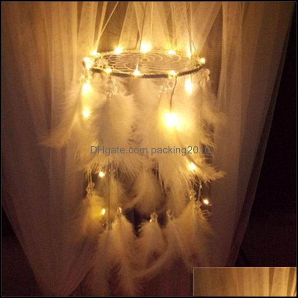 Autres fournitures de fête d'événement Festive Home Garden New Creative White Round Dream Catcher Feather Handmade Exquis Dreamcatcher With String