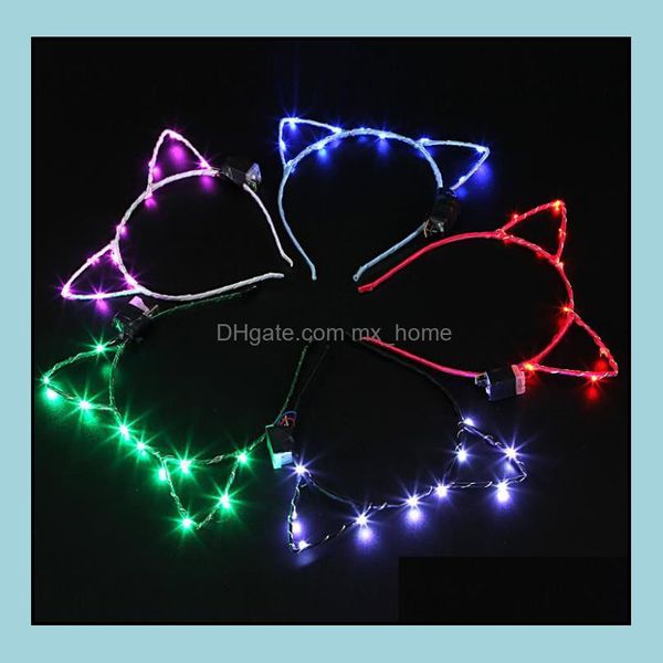 Autres fournitures de fête d'événement Festive Home Garden LED Bandeau d'oreille de chat Light Up Glowing Dhayo