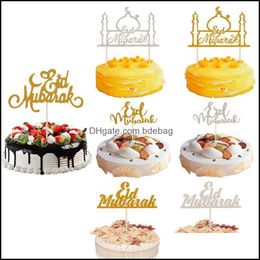Andere evenementenfeestjes Festives Decoratiepaper Ramadan Moon Muslim Glitter Mubarak 1 van de Eid Cake Topper Cupcake Flags Islami Dhskm