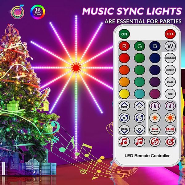 Otros suministros para fiestas de eventos Luces de fuegos artificiales Tira LED Música Sincronización de sonido Cambio de color Luz de control para decoración navideña DC5V 231019