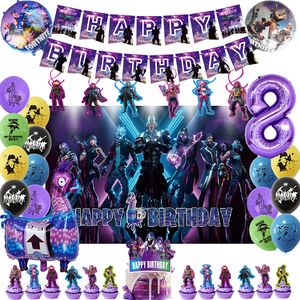 Andere evenementenfeestjes Fortnition Birthday Decoration Shooting Game Balloon Backdrop Cake Topper Boy's 230504