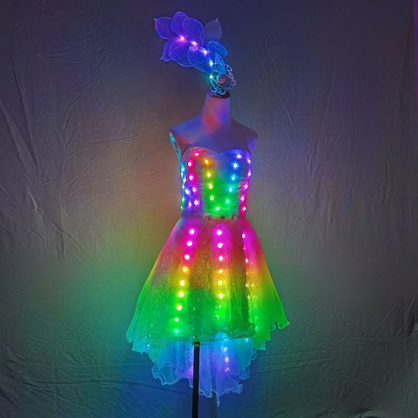 Otros suministros para fiestas de eventos Iluminación LED a todo color Falda tutú Sexy Micro Mini faldas Club nocturno Vestido de encaje Falda trasera Danza de la corte Cosplay Traje de ballet 230712