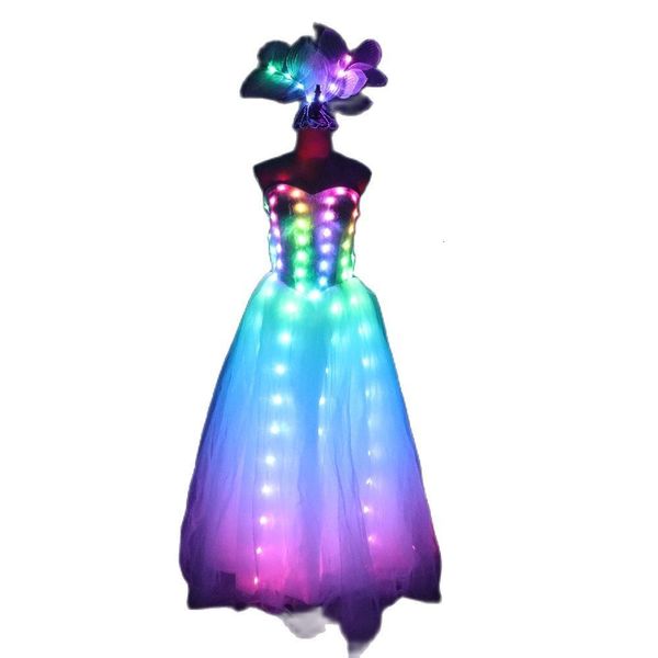 Autres fournitures de fête d'événement Full Color Pixel LED Jupe Robe de mariée lumineuse rêveuse Ailes Body Femmes Chanteur Costume de scène Party Show Dancer Performance 230712