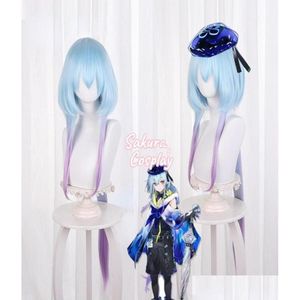 Autres fournitures de fête d'événement Jeu Arknights Mizuki Cosplay Bleu Clair Violet Dégradé Longue Résistant À La Chaleur Synthétique Cheveux Drop Delive Dhwpd