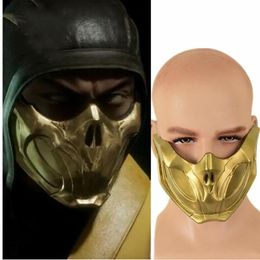 Andere evenementen Feestartikelen Spel Mortal Kombat SCORPION Cosplay Masker Gouden Half Gezicht Latex Dames Heren Halloween254x