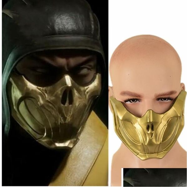 Otro juego de suministros para la fiesta de eventos Mortal Kombat Scorpion Cosplay Mask Half Face Látex Mujeres Hallween Drop entrega Home Ga DHBTZ