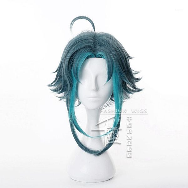 Otros suministros para fiestas de eventos Genshin Impact Xiao peluca Cosplay verde oscuro corto recto resistente al calor pelo sintético mujeres adultas Halloween