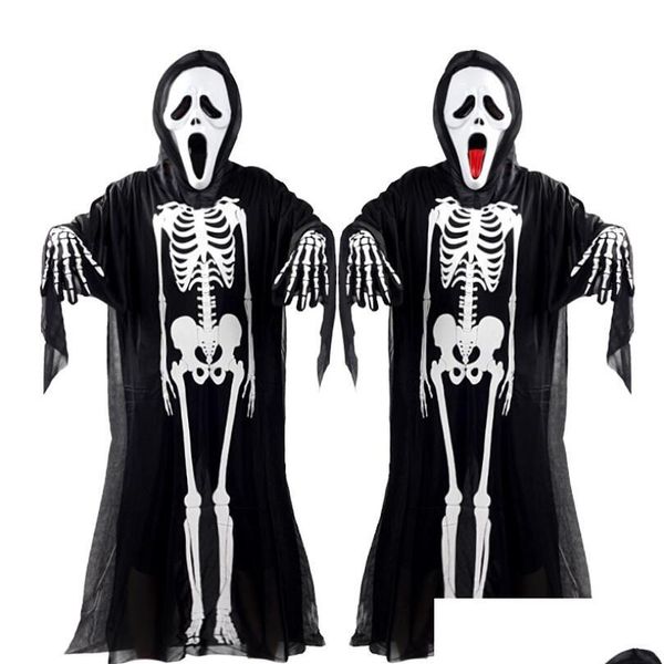 Autres fournitures de fête d'événement Fournitures de fête de squelette fantôme Costumes d'Halloween Robe Masque d'horreur Vampire Zombie Skl Enfants Robe du Diable Dhsp8
