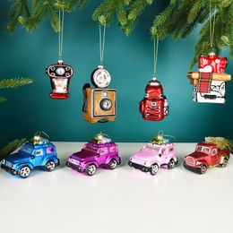 Autres fournitures de fête d'événement Ornements en verre Décorations d'arbre de Noël Accessoires pour la maison Voiture colorée Mignon Année de Noël Arbre Décor Nouveautés Navidad 230704