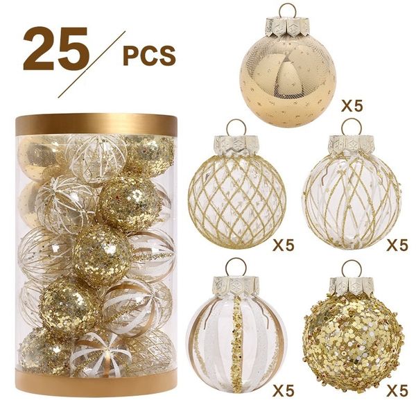 Autres fournitures de fête d'événement Boule de Noël Glod 6 cm Boules en plastique transparentes Décorations d'arbre de Noël Adornos Navidad Année Vente Ornement de Noël 230831