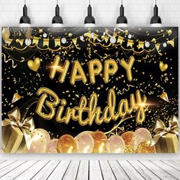 Autres fournitures de fête d'événement Gold Glitter Joyeux anniversaire Toile de fond pour Po Noir Adulte Thème Décoration DIY Toiles de fond 231130