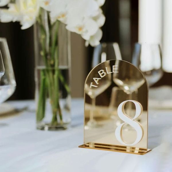 Autres fournitures de fête d'événement Gold Mirror Numéros de table de mariage Signes Décor 3D avec support 230901