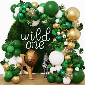 Feestartikelen voor andere evenementen Groene ballonboogslinger Kit Wild One Jungle Safari Verjaardagsfeestdecoratie Babyshower Jongen 1e verjaardag Latex Ballonketting 230608